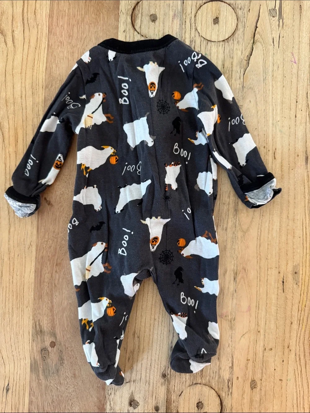 Old Navy Black Ghost & Pumpkin Print Zippered Footed One-Piece